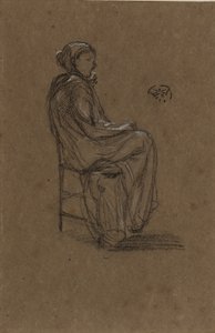 Kvindefigur, siddende, 1870-73 (sort/hvid kridt på brunt papir) af James Abbott McNeill Whistler